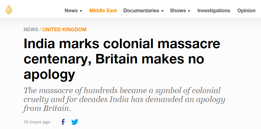 英国一句道歉欠了印度100年！印度政府：只说“