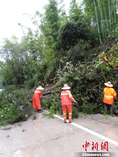广东惠州市龙门县公路部门正在组织清理路障 龙新心 摄