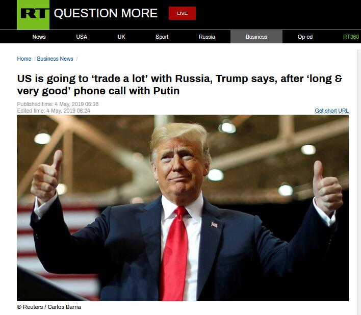 和普京通完电话，特朗普：美国将与俄罗斯“贸