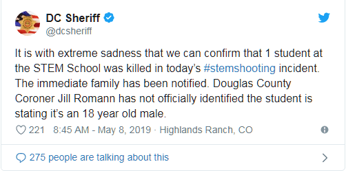 美科罗拉多州校园枪击案已导致1名18岁男子死亡