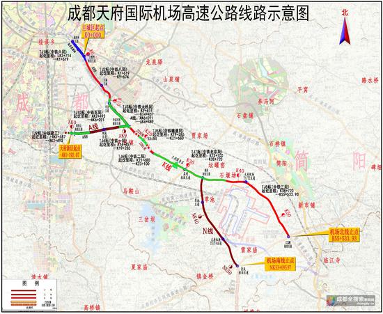 成都天府国际机场高速公路线路示意图