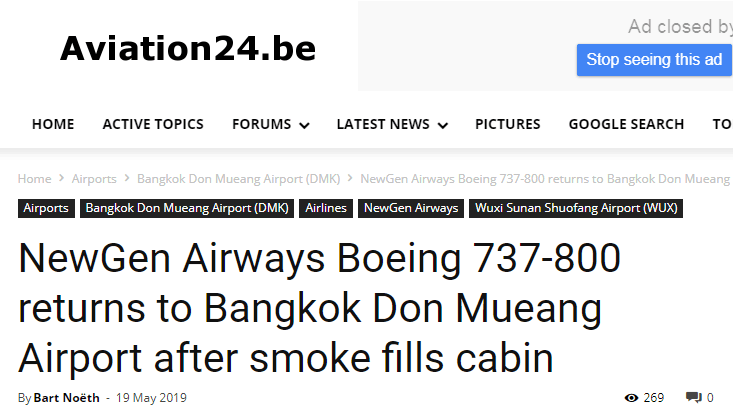 波音飞机又出事，曼谷飞无锡航班客舱冒烟被迫