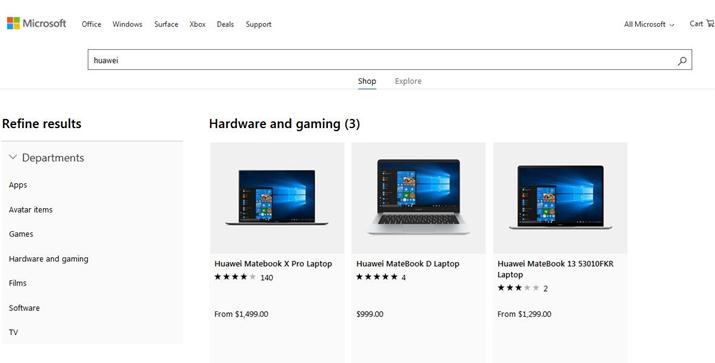 停售数周后，微软商城恢复销售华为笔记本电脑