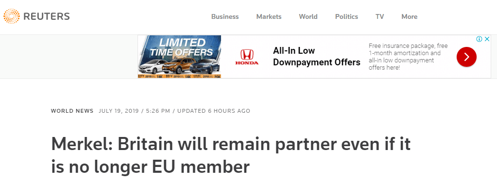 默克尔：即使英国脱欧，也仍将是合作伙伴