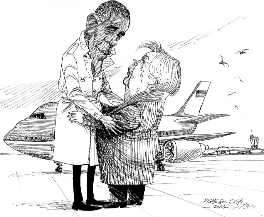 资料图：奥巴马和默克尔的政治漫画。