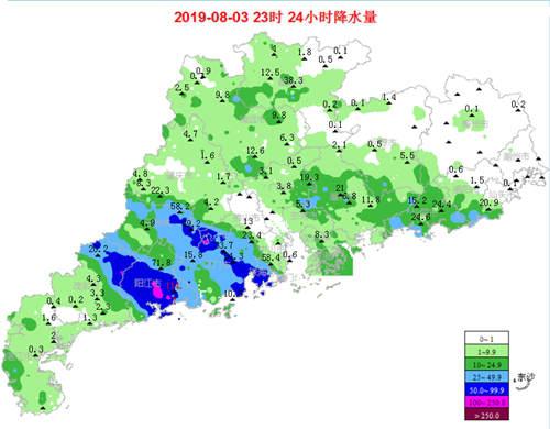 3日0时至23时广东累计降雨量统计图