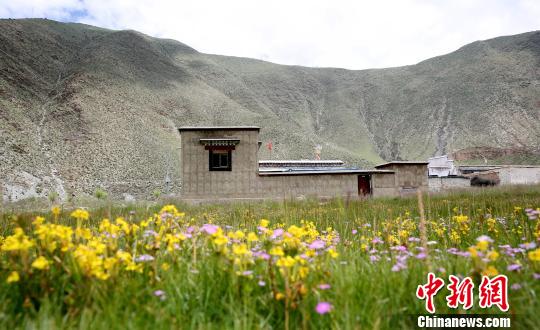 今年7月28日，文化和旅游部公布了首批全国乡村旅游重点村名单，西藏共有9个村被入选，其中拉萨市达孜区德庆镇白纳村榜上有名。图为在鲜花绽放的生态环境中修建的村民房。　贡桑拉姆 摄