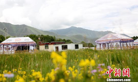 今年7月28日，文化和旅游部公布了首批全国乡村旅游重点村名单，西藏共有9个村被入选，其中拉萨市达孜区德庆镇白纳村榜上有名。图为鲜花绽放中的白纳村生态林。　贡桑拉姆 摄