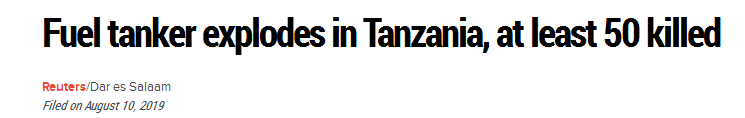 快讯！坦桑尼亚一油罐车发生爆炸 已致57死