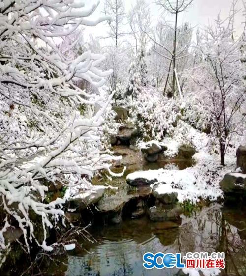 连日降温后，什邡山区出现降雪天气