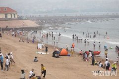 第六海水浴场人头攒动 游客市民下海游玩恣得