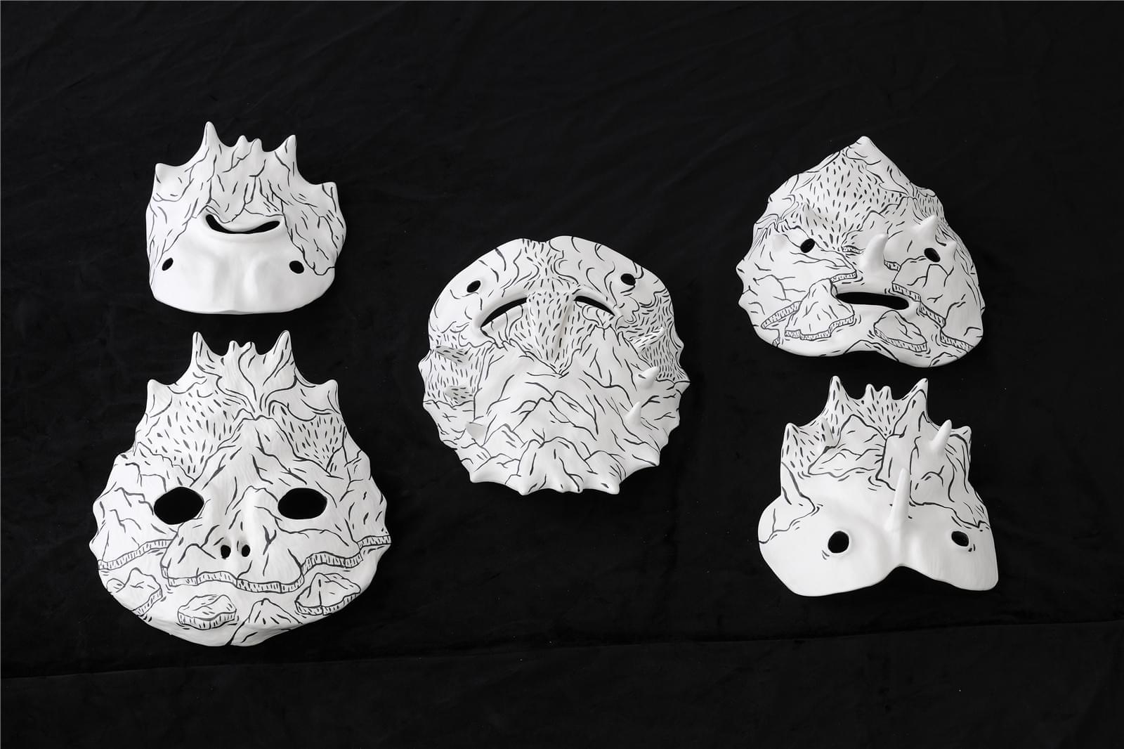 Masks, Elsa Guillaume, 35x15~20cm each, 5pieces